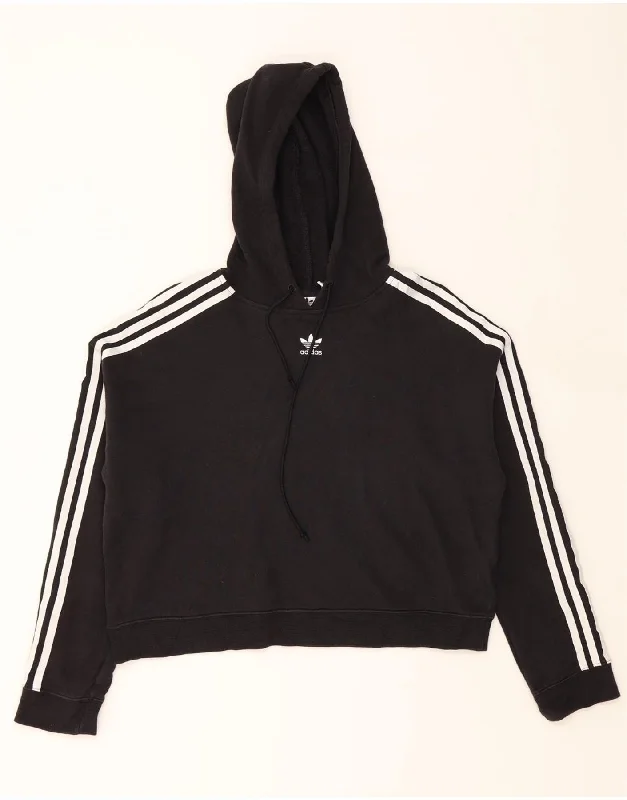 ADIDAS Womens Crop Oversized Hoodie Jumper UK 12 Medium Black Cotton