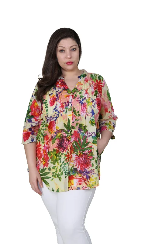 comfy dressPlus Size Tropical Garden Release Print Tunic