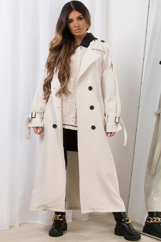 warm outerwearOversized Trench Coat With Tie Waist Beige