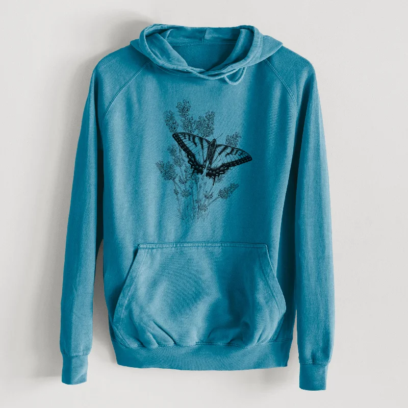 retro sports hoodieEastern Tiger Swallowtail with Lavender  - Mid-Weight Unisex Vintage 100% Cotton Hoodie