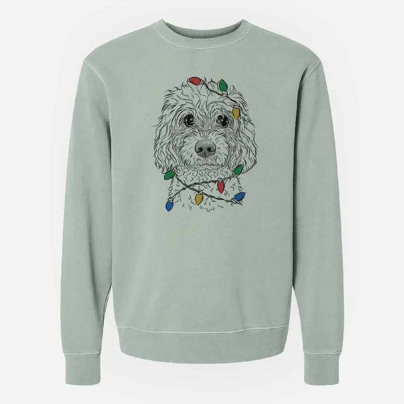 performance workout sweatshirtChristmas Lights Izzie the Cavachon - Unisex Pigment Dyed Crew Sweatshirt