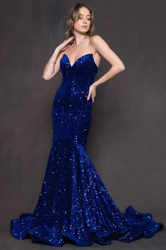 pleated dressEmbroidered Sequin Open Back Mermaid Long Prom Dress AC392