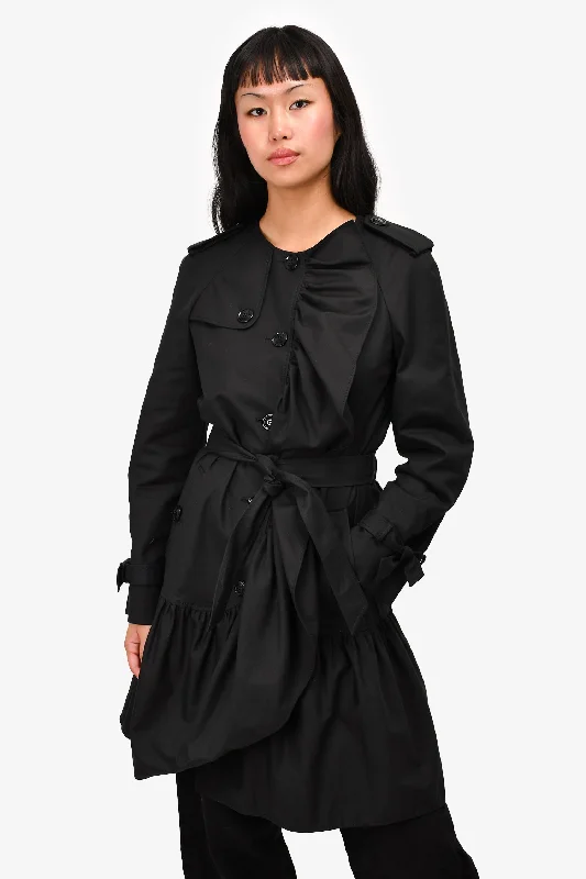 high-fashion coatBoutique Moschino Black Ruffle Detail Belted Trench Coat Size 8