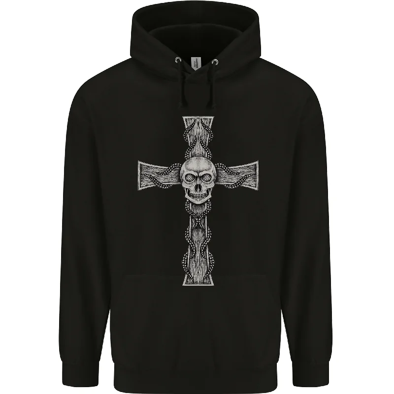 oversized pullover hoodieA Gothic Skull and Tentacles on a Cross Mens 80% Cotton Hoodie