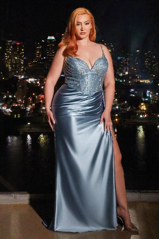 silk dressEmbellished Satin Sweetheart Side Slit Plus Size Long Evening Dress CDCDS440C