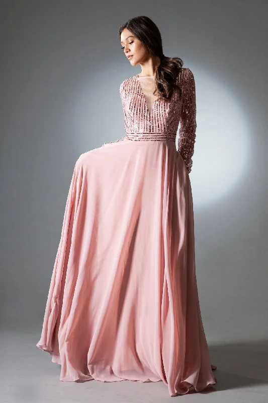 off-the-shoulder dressLong Sleeves A-Line Chiffon Skirt Illusion V-Neck Long Mother Of The Bride Dress AC7036