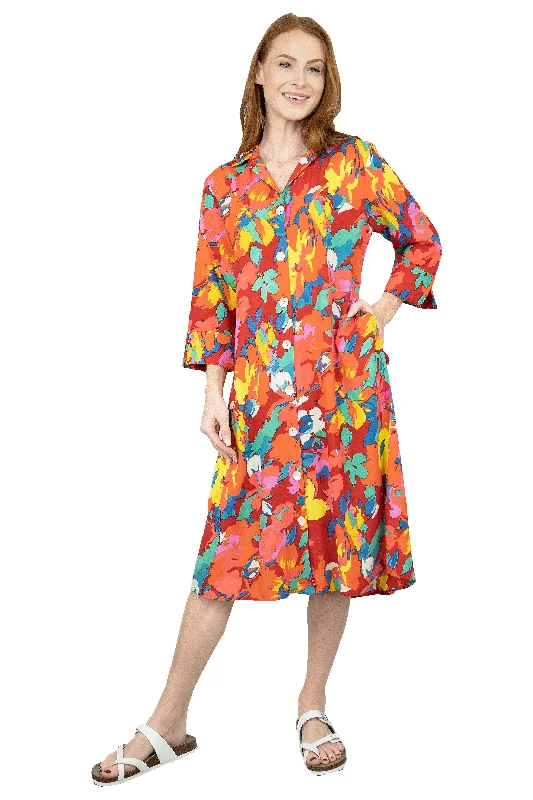 casual midi dressLa Cera Summer Floral Printed Button Front Shirt Dress