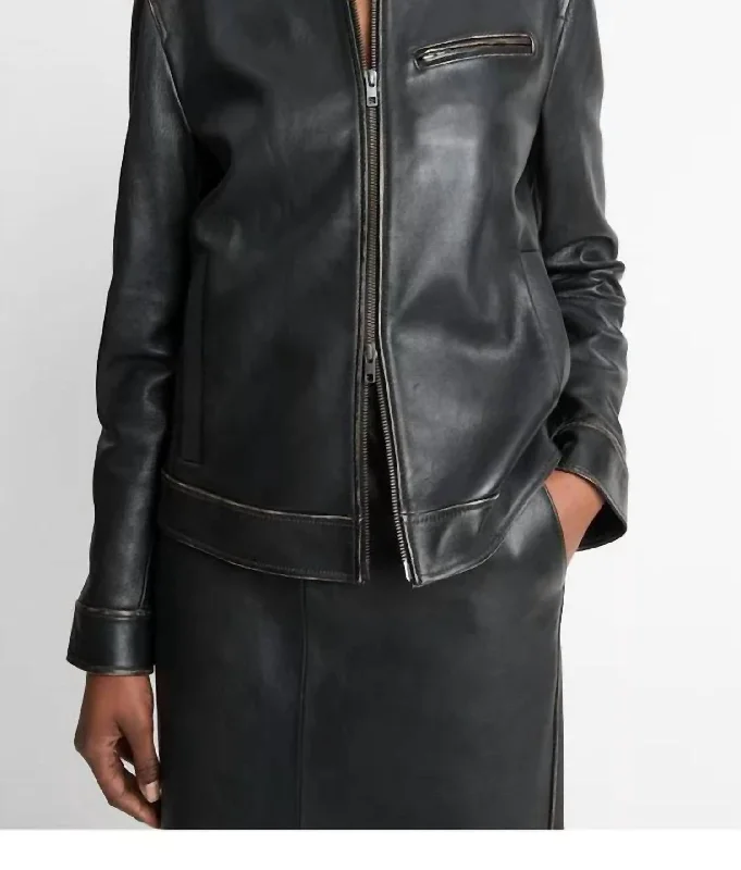 Leather Moto Jacket In Black