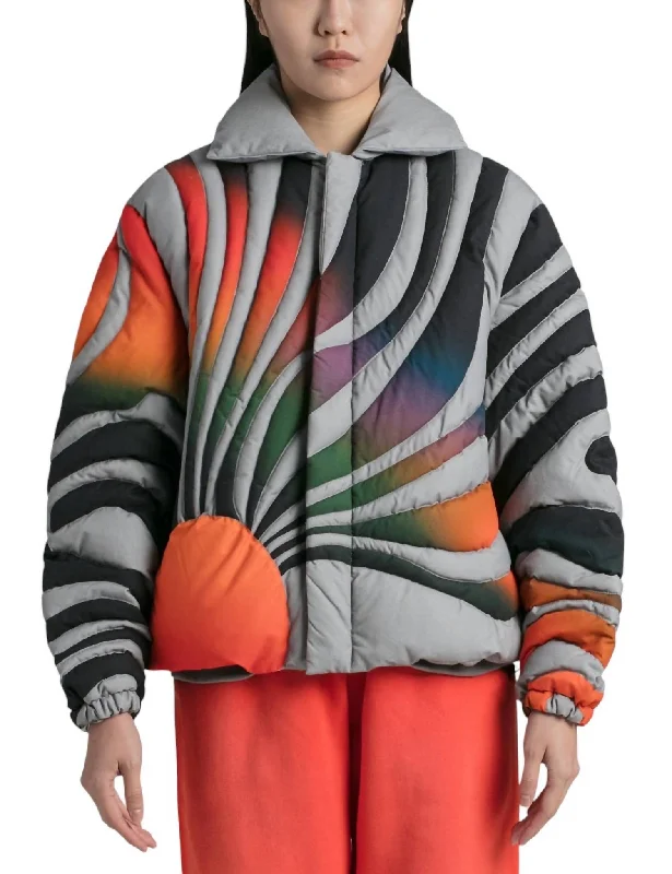 Sunset Puffer Coat In Grey And Orange