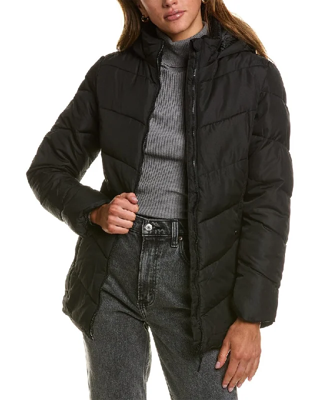 Big Chill Chevron Quilted Puffer W Boucle Lined Collar