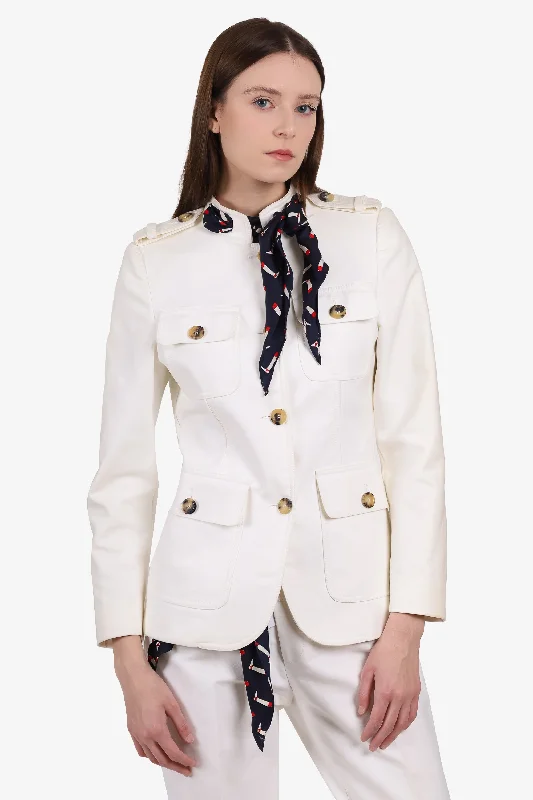 stylish peacoatGucci White Button Up Jacket with Scarf Size 42