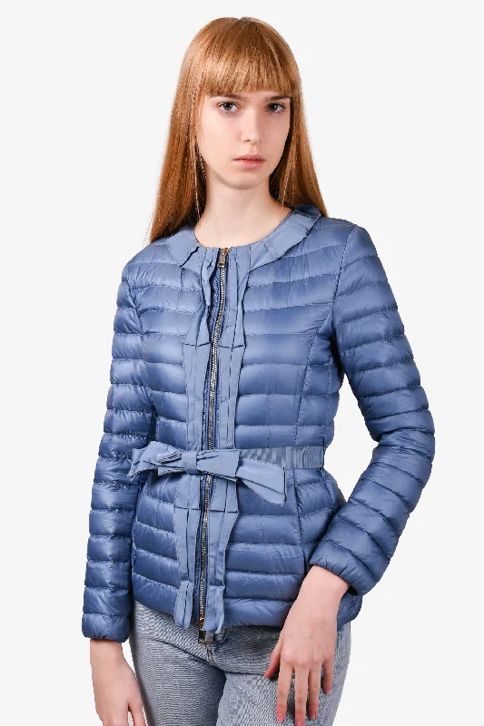 relaxed winter jacketMoncler Blue 'Latouche Giubbotto' Ruffle Detailed Down Jacket Size 0