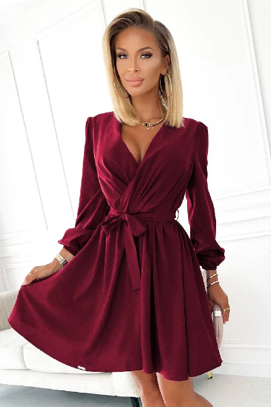 winter dressNumoco 339-3 BINDY Feminine dress with a neckline - Burgundy