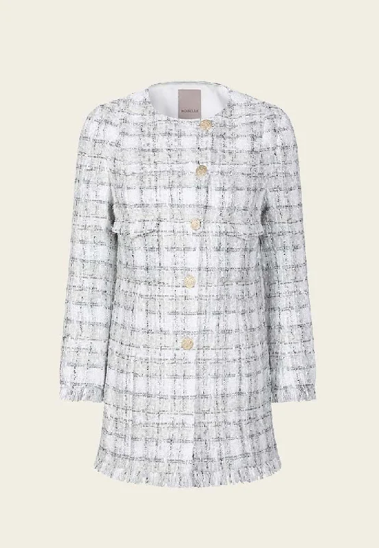 outdoor adventure coatThigh-Length White Plaid Coat