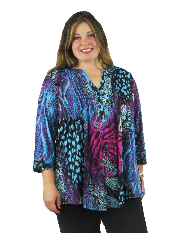 textured dressPlus Size La Cera Pleat Front Printed Tunic Purple