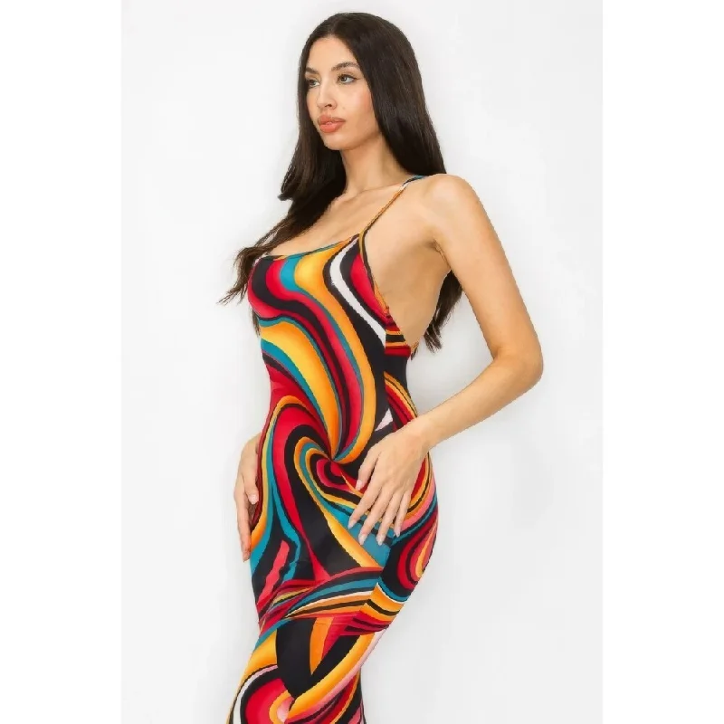 textured dressPolyester Crossed Back Marble Print Multicolor Midi Dress