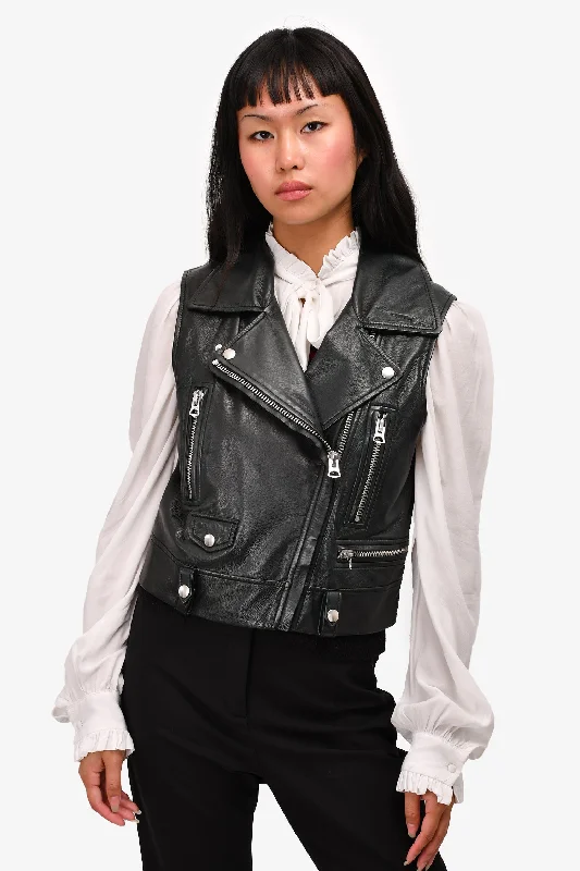 fashion coat with hoodAcne Studios Black Leather Motorcycle Vest Size 38