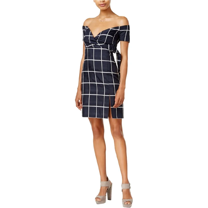 ruffle dressJ.O.A. Womens Plaid Off-Shoulder Dress, Blue, Medium