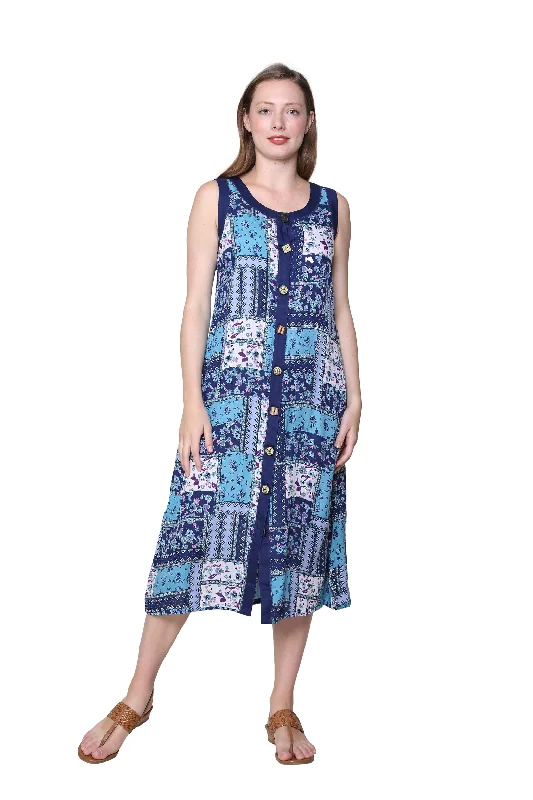 mini dressNovelty Button Patchwork Rayon Print Dress