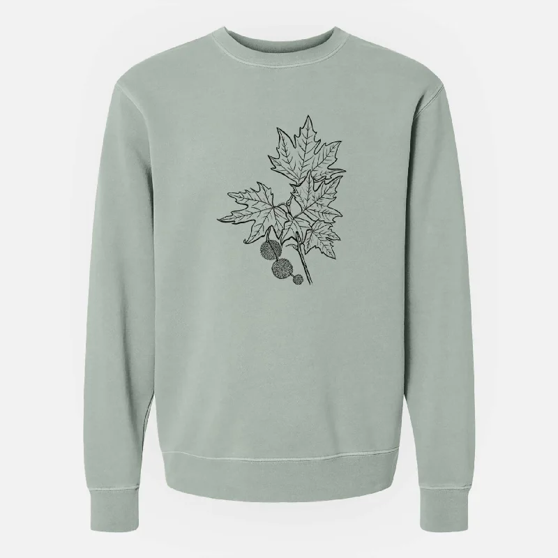 modern sports hoodiePlatanus Orientalis - Oriental Plane Tree Stem with Leaves - Unisex Pigment Dyed Crew Sweatshirt