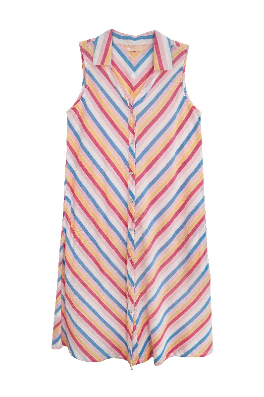 form-fitting dressLa Cera Plus Size Stripe Snap Front Sleeveless Cotton Dress