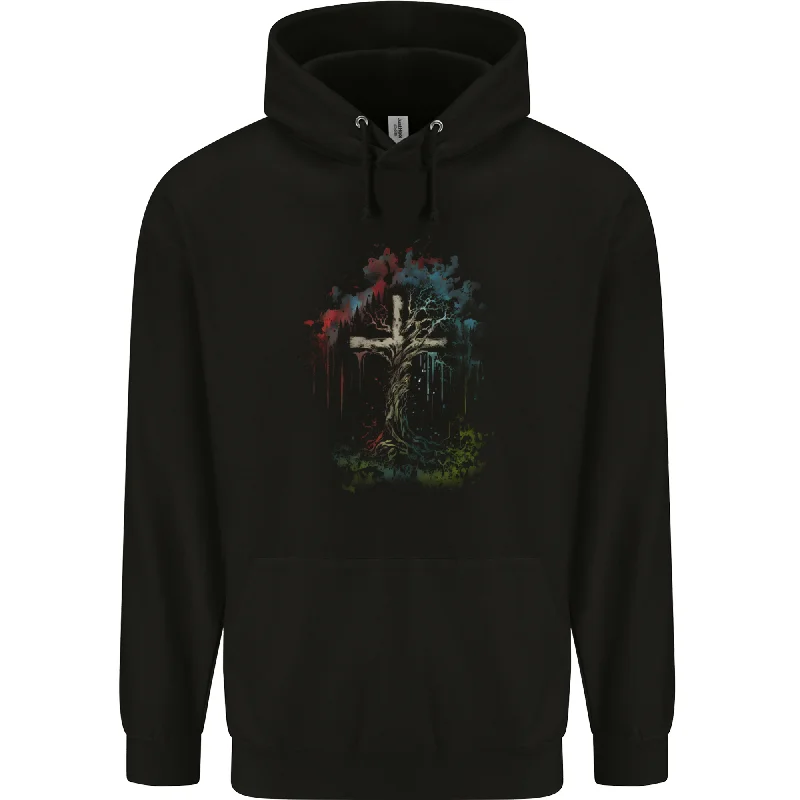 simple hoodieA Gothic Tree as a Christian Cross Mens 80% Cotton Hoodie