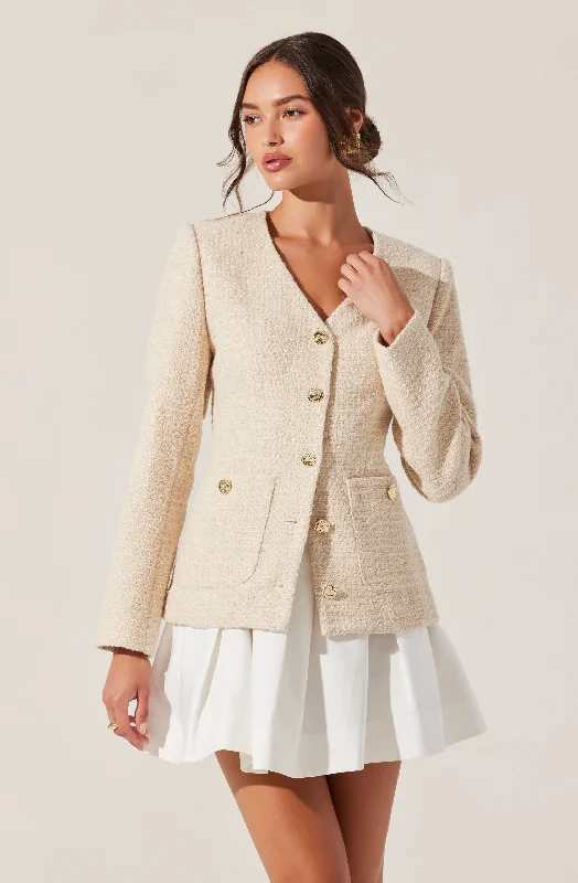 stylish peacoatLysanor Collarless Tweed Jacket