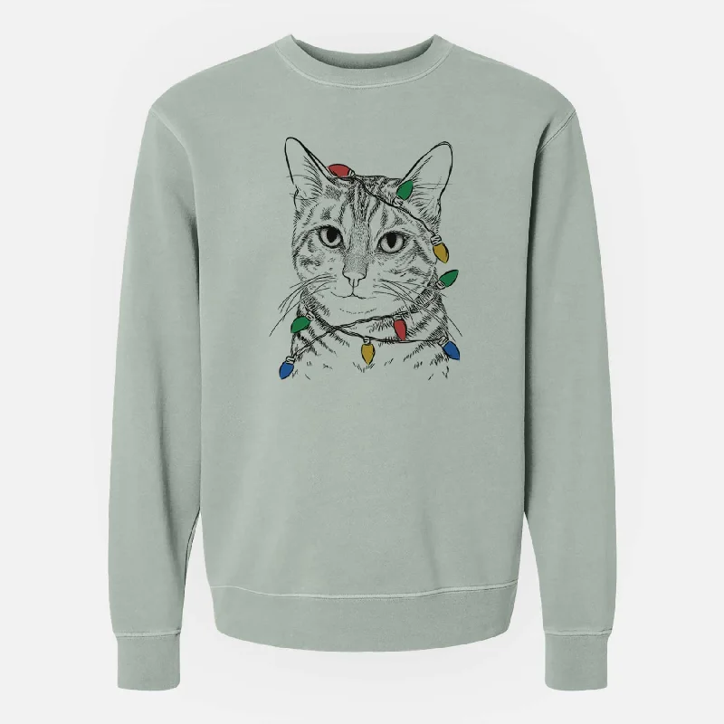 stylish athletic hoodieChristmas Lights Nell the Tabby Cat - Unisex Pigment Dyed Crew Sweatshirt