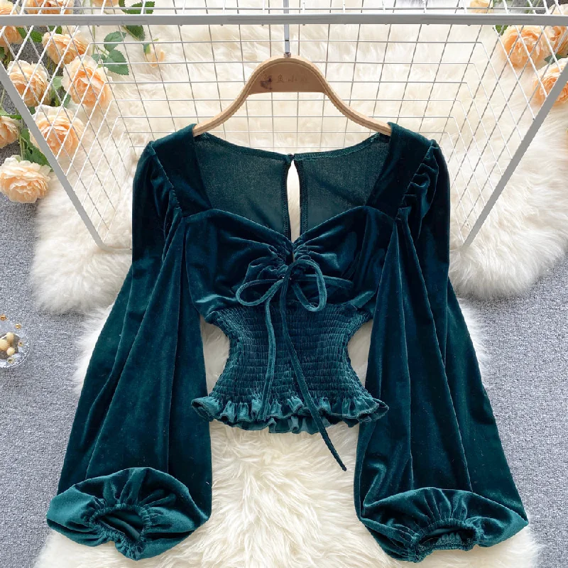 lightweight outerwearStylish velvet long sleeve crop tops    S54