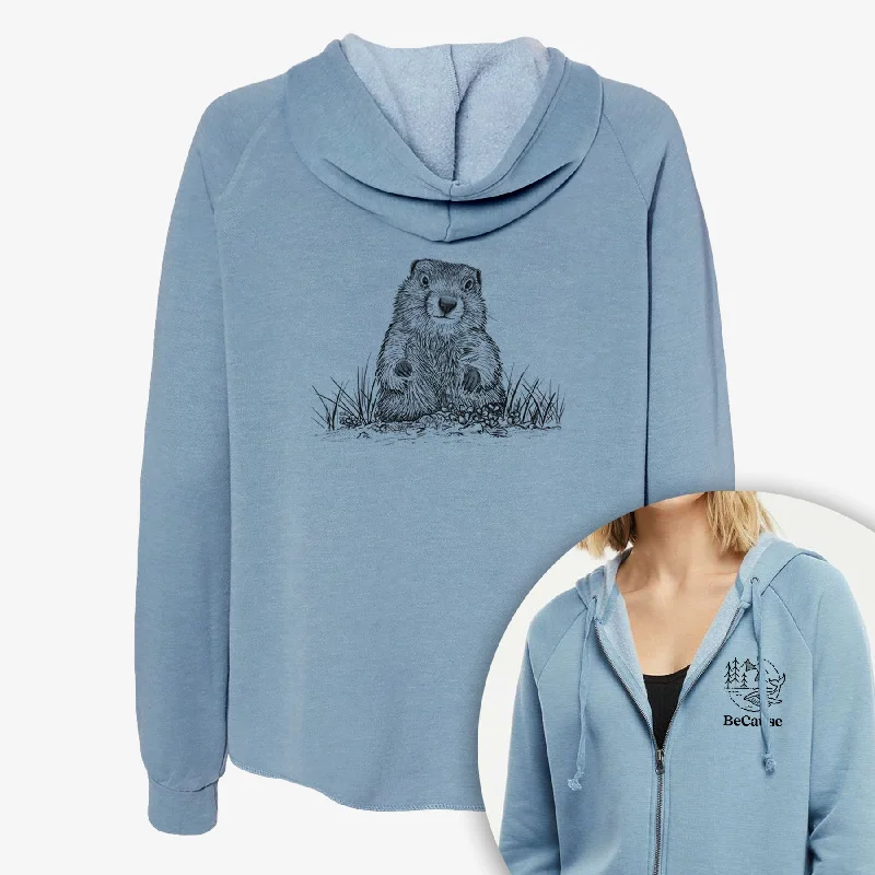 high-end athletic hoodieGroundhog - Marmota Monax - Women's Cali Wave Zip-Up Sweatshirt