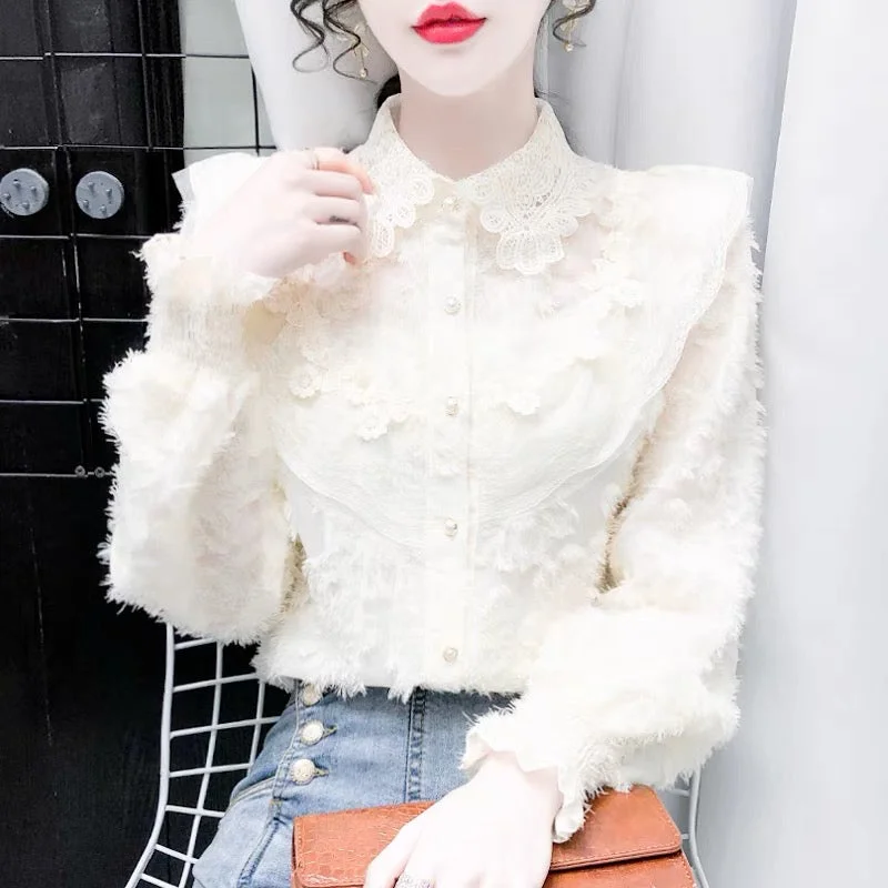 casual coatStylish lace long sleeve tops fashion girl tops    S160