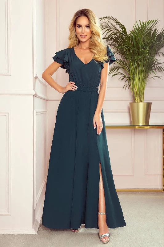 form-fitting dressNumoco 310-1 LIDIA long dress with neckline and frills - green