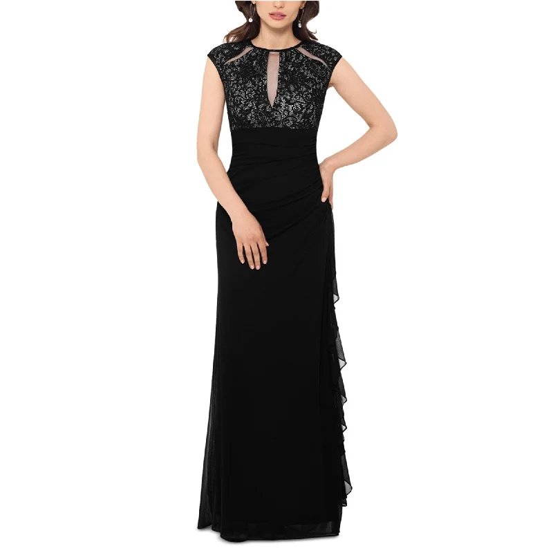 chic wrap dressB&A Womens Lace Cut-Out Gown Sheath Dress, Black, 10