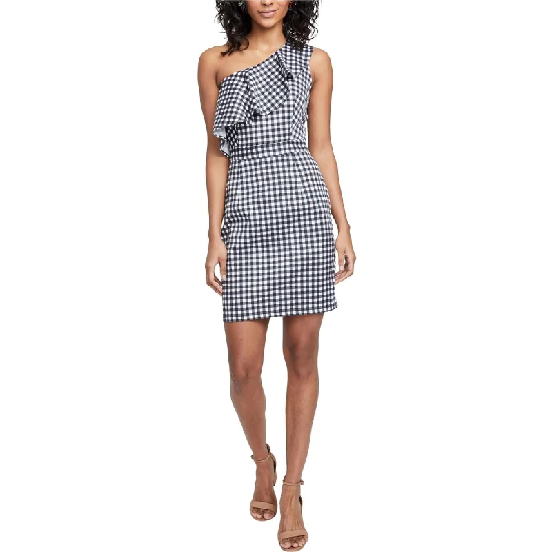 evening dressRachel Roy Womens Gingham Ruffled One Shoulder Dress, Black, X-Large