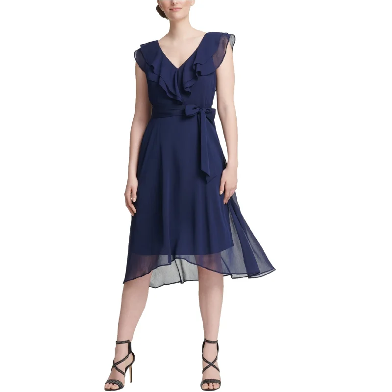 wrap dressDKNY Womens Ruffle Midi Dress, Blue, 16