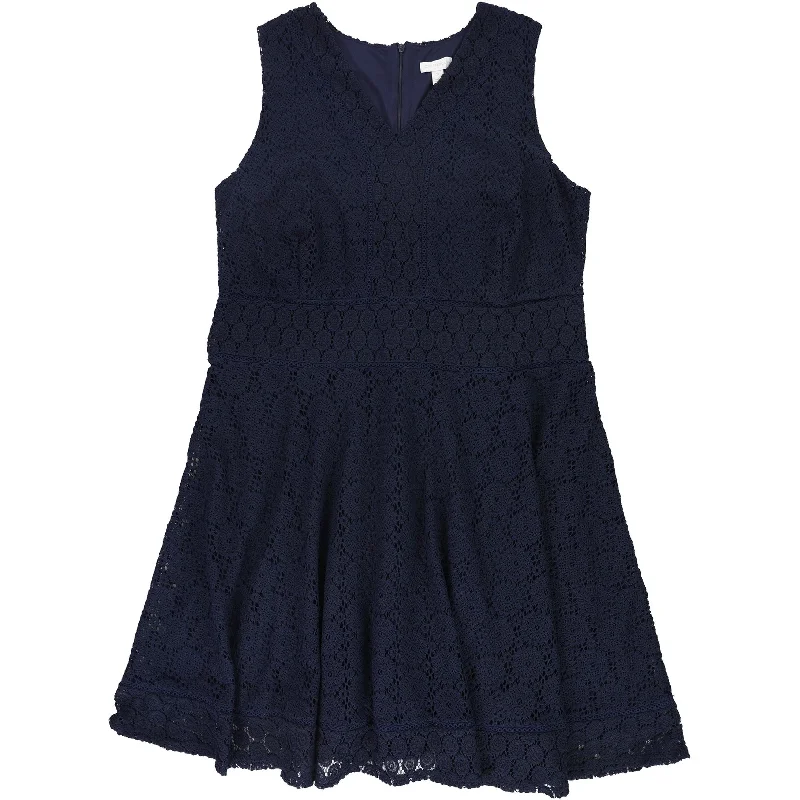 sleeveless dressCharter Club Womens Sleeveless Knit Lace Fit & Flare Dress, Blue, 2X