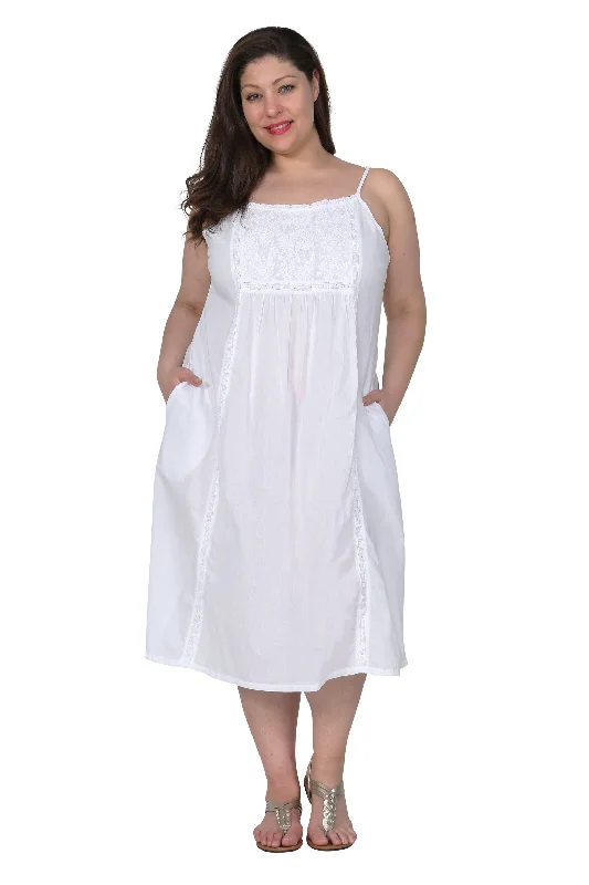 knit dressLa Cera Plus Size Embroidered Bib Yoke Sleeveless Gown