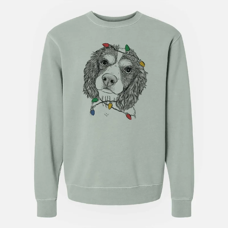 trendy sports sweatshirtChristmas Lights Truman the Cavalier King Charles Spaniel - Unisex Pigment Dyed Crew Sweatshirt