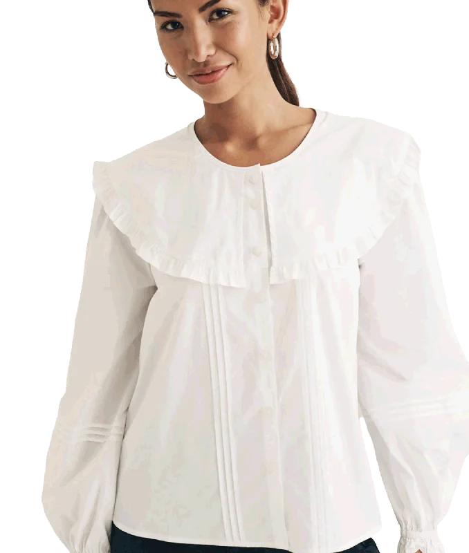 trendy jacketPeter Pan Collar Blouse - White