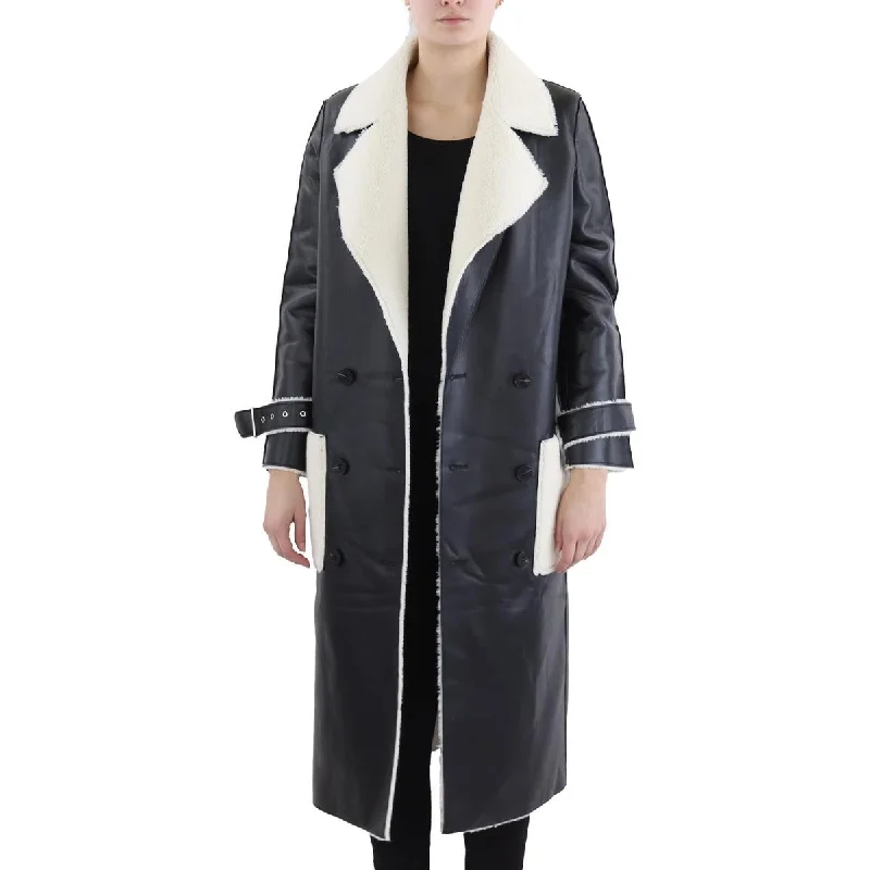 Gia Womens Sherpa Leather Long Coat