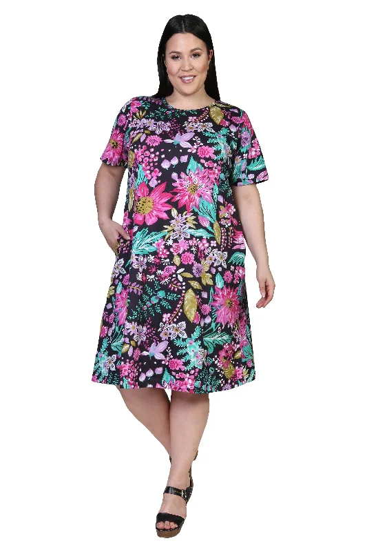 winter dressLa Cera Black and Fuchsia Plus Size A-Line Knit Dress