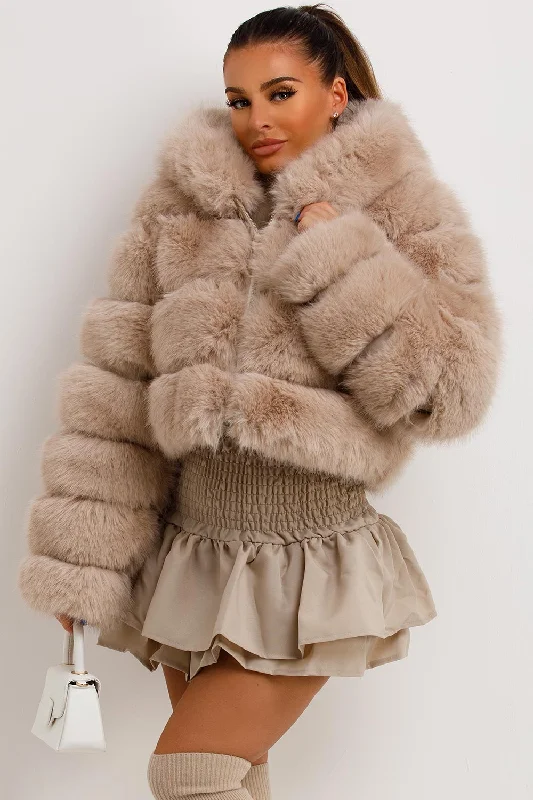 soft coatFaux Fur Coat With Hood Beige