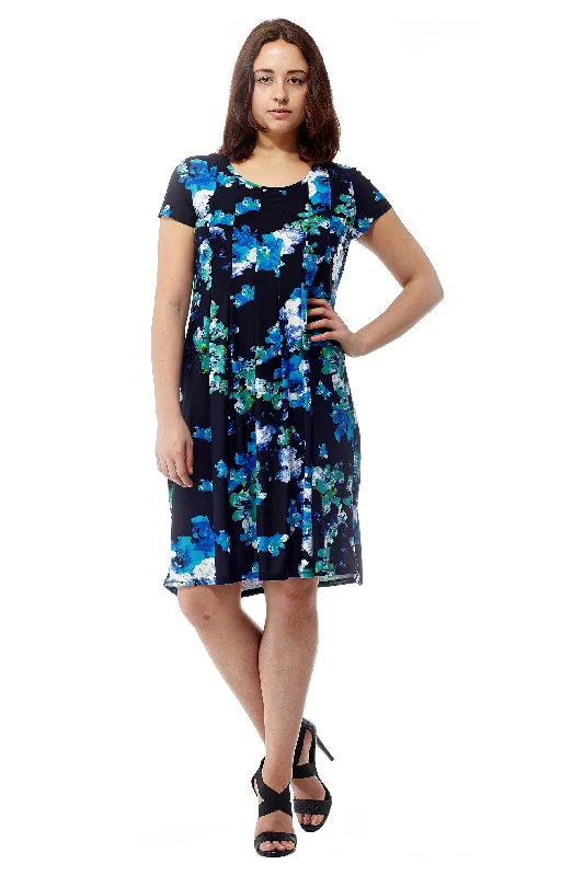 bohemian dressLa Cera Blue Floral Print Short Sleeve Dress