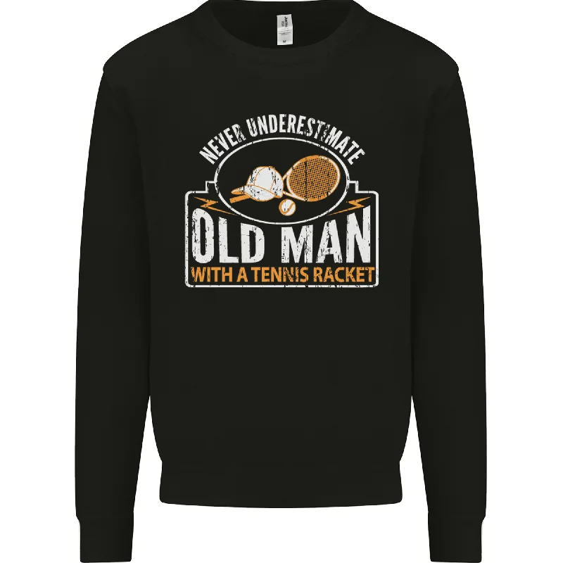 oversized gym sweatshirtAn Old Man Tennis Racket Player Mens Sweatshirt Jumper