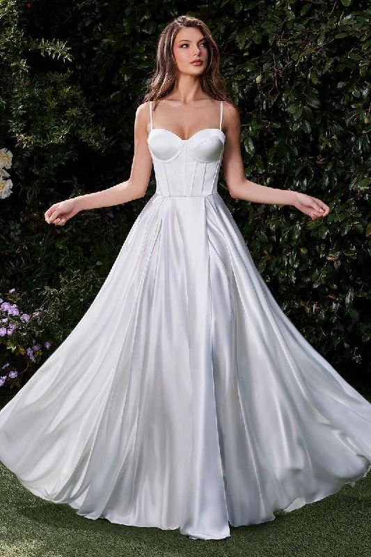 casual evening dressSatin A-Line Bustier Side Slit Sweetheart Long Wedding & Bridal Dress CDCD337W