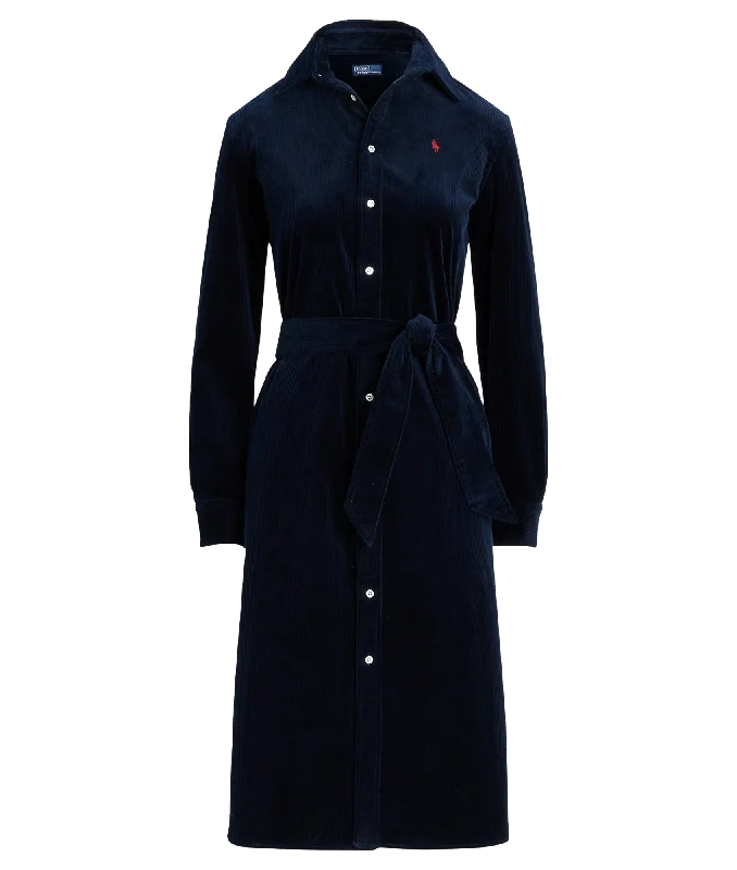 fashionable outerwearBelted Corduroy Shirtdress - Navy