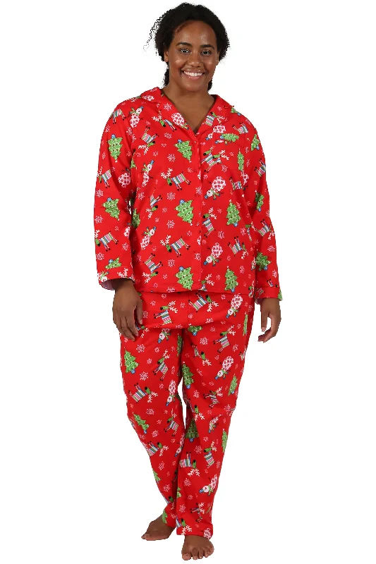 summer dressFlannel Red Reindeer Print Plus Size Pajama Set