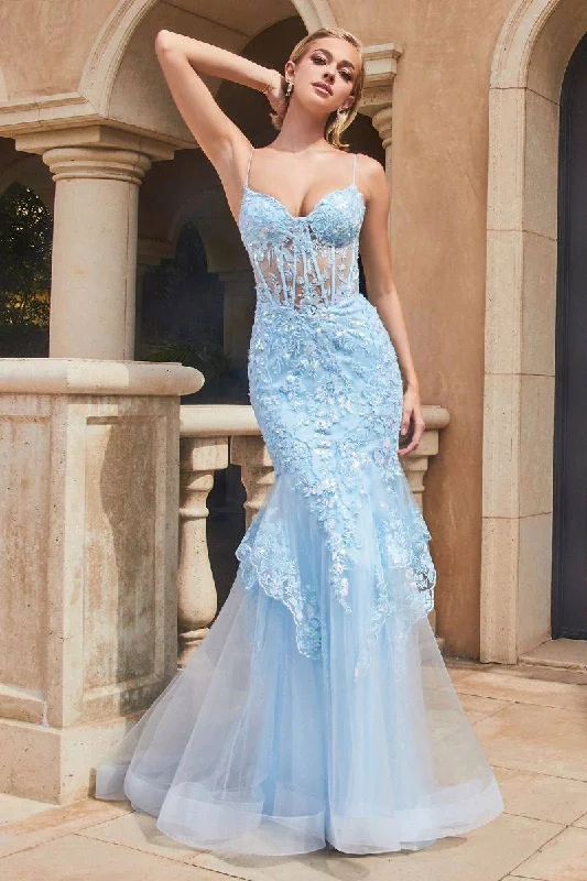 pleated dressLace & Tulle Mermaid Tulle Skirt Embroidered Long Prom Dress CD9316