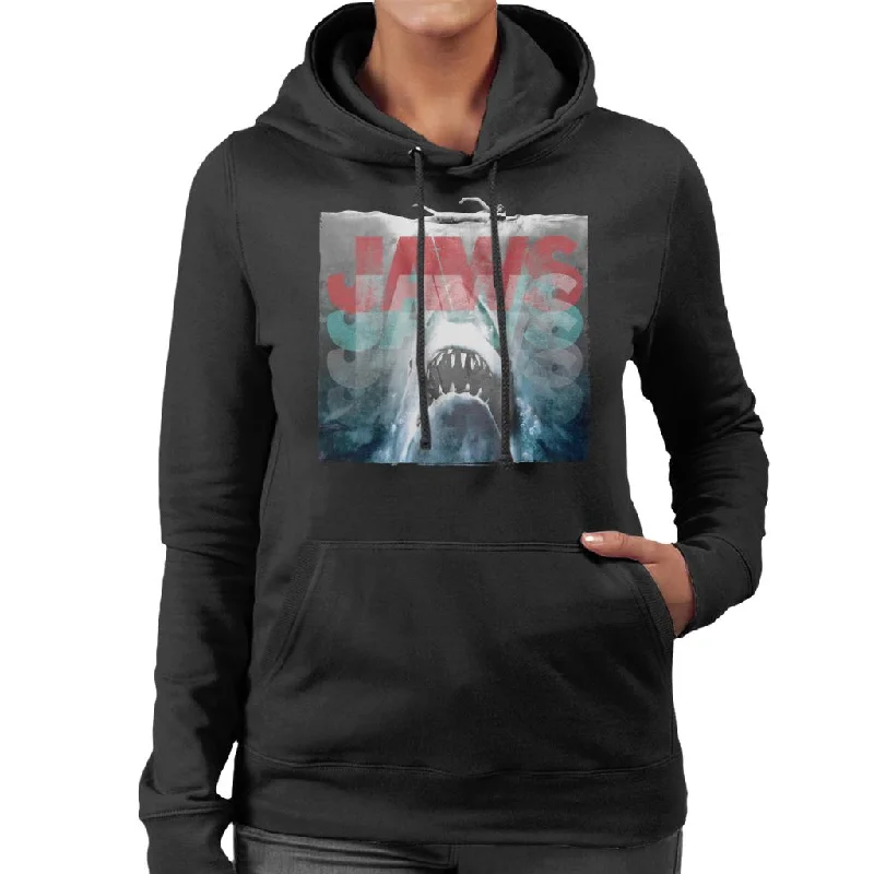 trendy hooded sweatshirtJaws Layered Text Logo Women's Hooded Sweatshirt