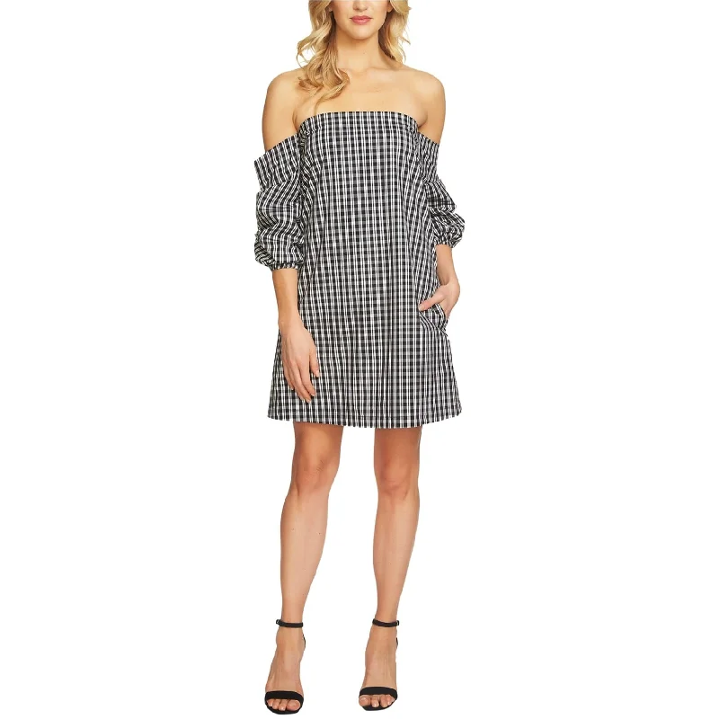 pleated maxi dress1.State Womens Gingham Cascade Off-Shoulder Dress